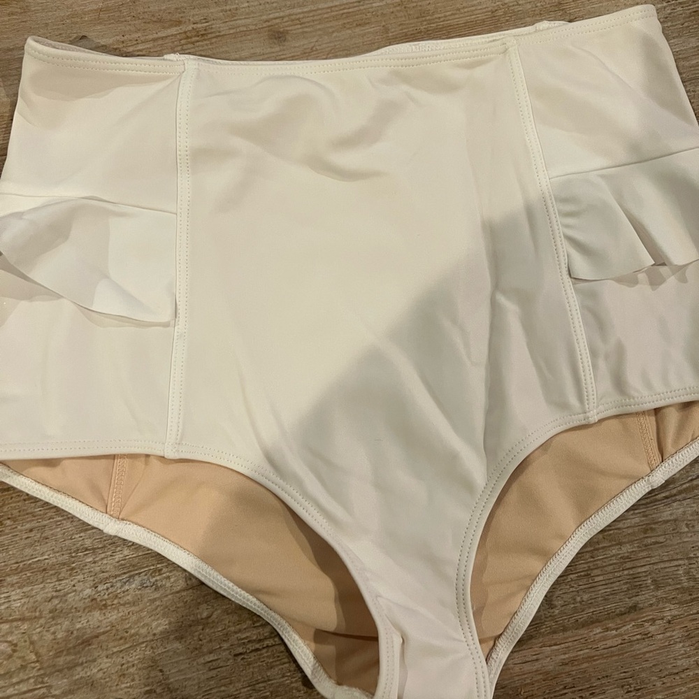 Kortni Jeane Cream High-Waisted Swim Bottoms